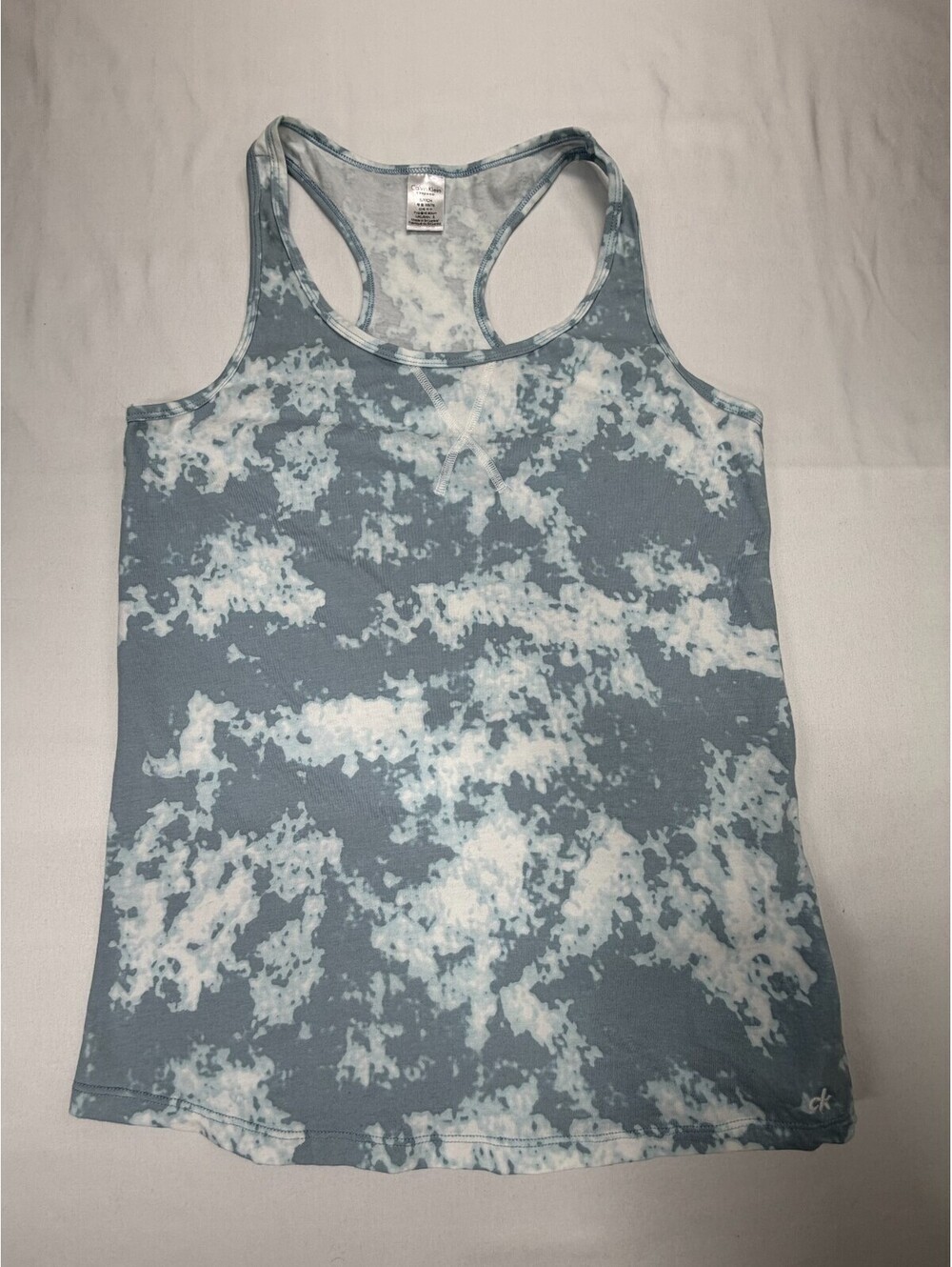 Calvin Klein Women's Tank Top Sleepwear Tie Dye Racerback Size S Gray White